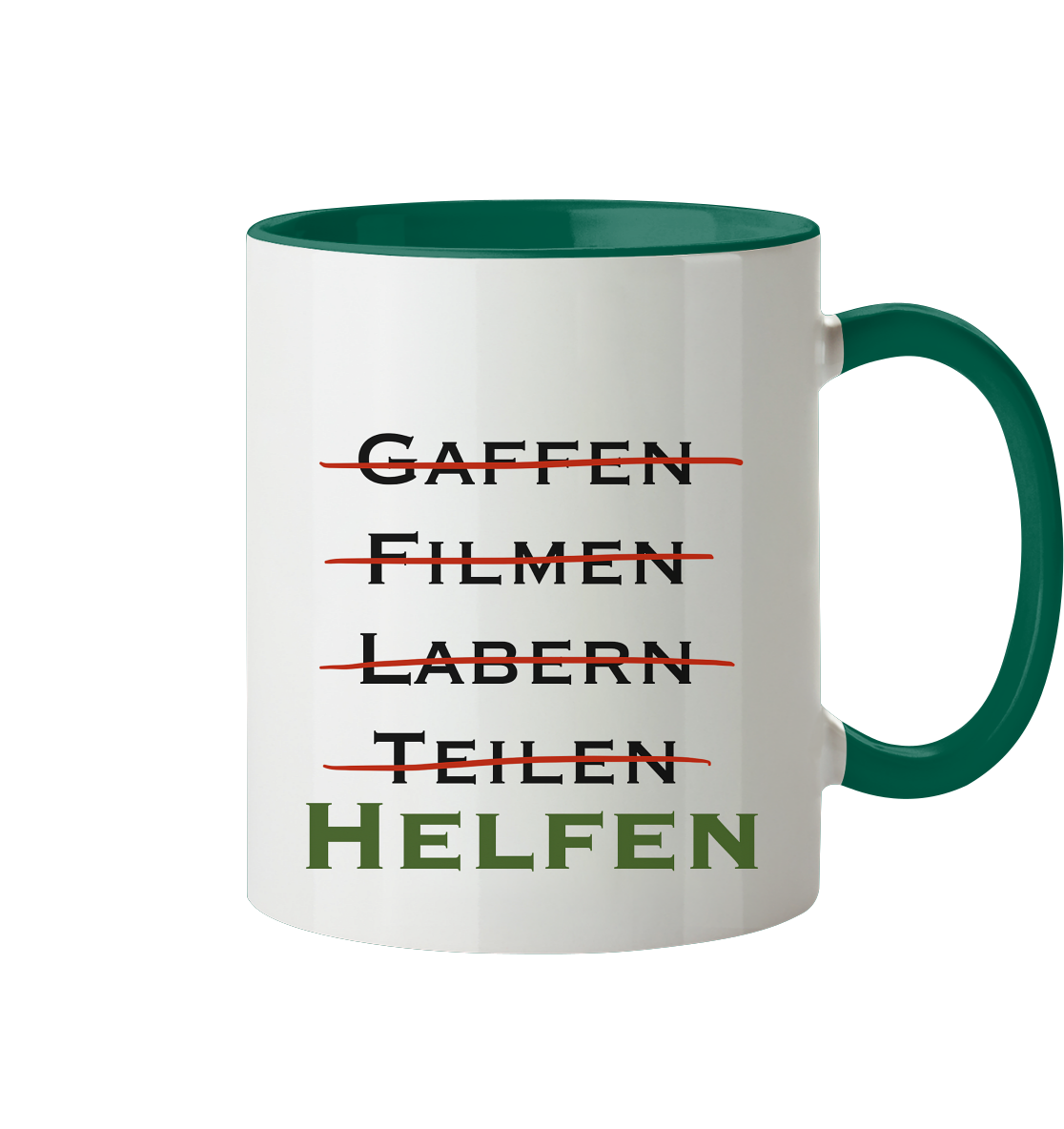Gaffen, Filmen, Labern, Teilen => HELFEN - Tasse zweifarbig