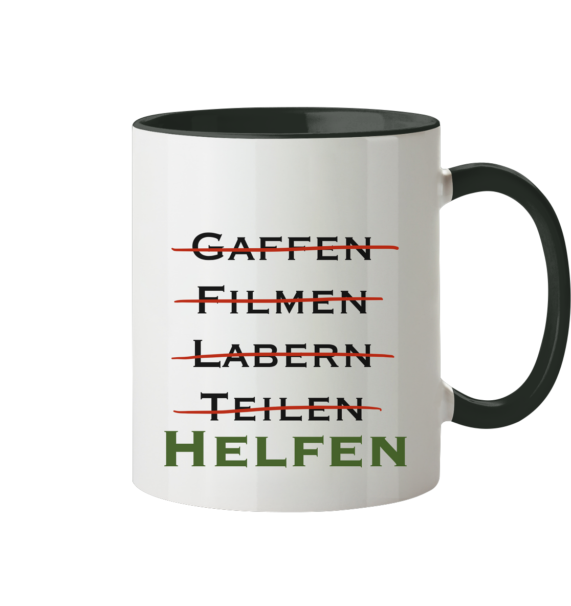 Gaffen, Filmen, Labern, Teilen => HELFEN - Tasse zweifarbig