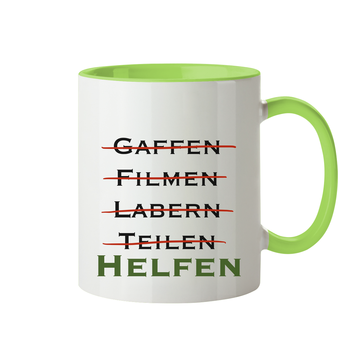 Gaffen, Filmen, Labern, Teilen => HELFEN - Tasse zweifarbig