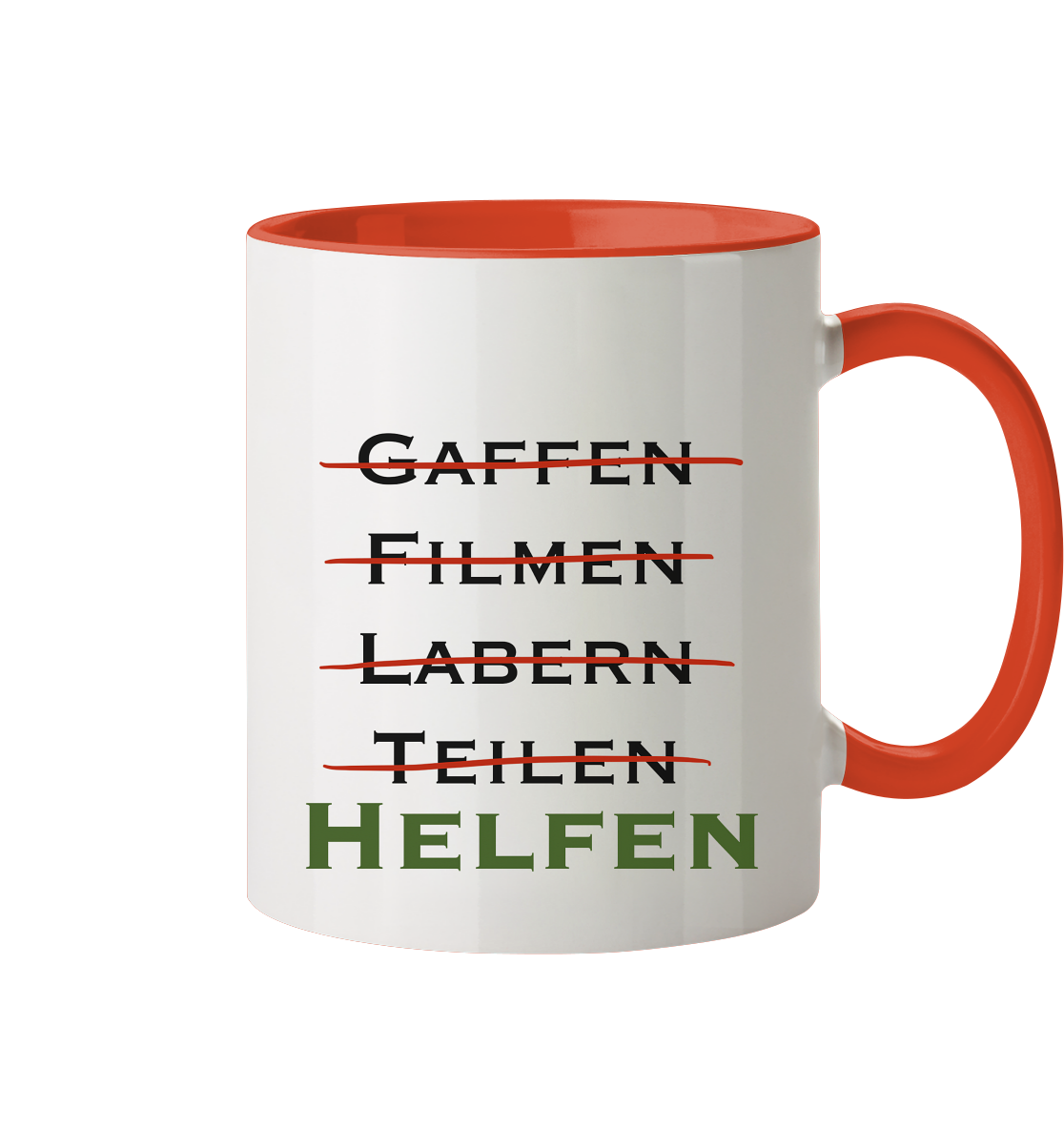 Gaffen, Filmen, Labern, Teilen => HELFEN - Tasse zweifarbig