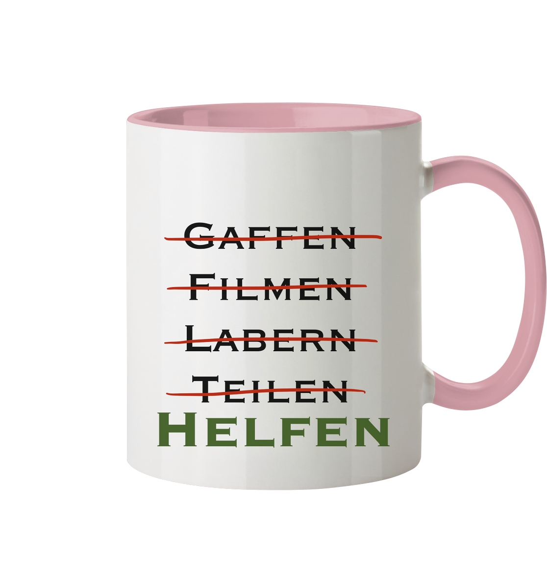 Gaffen, Filmen, Labern, Teilen => HELFEN - Tasse zweifarbig