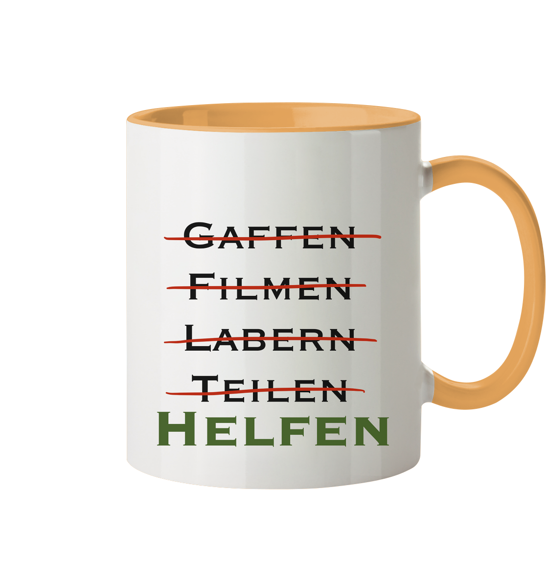 Gaffen, Filmen, Labern, Teilen => HELFEN - Tasse zweifarbig