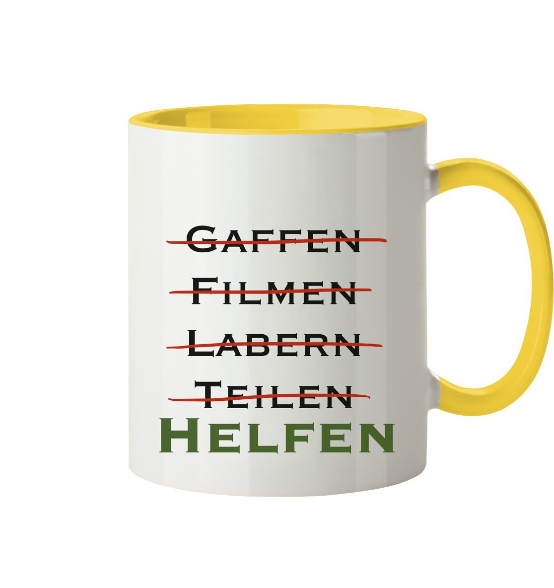 Gaffen, Filmen, Labern, Teilen => HELFEN - Tasse zweifarbig
